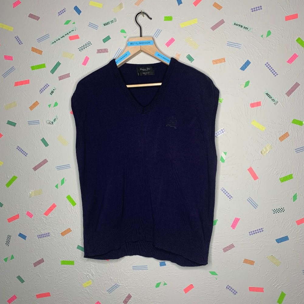 CHRISTIAN DIOR - vintage Navy sweater vest with crest